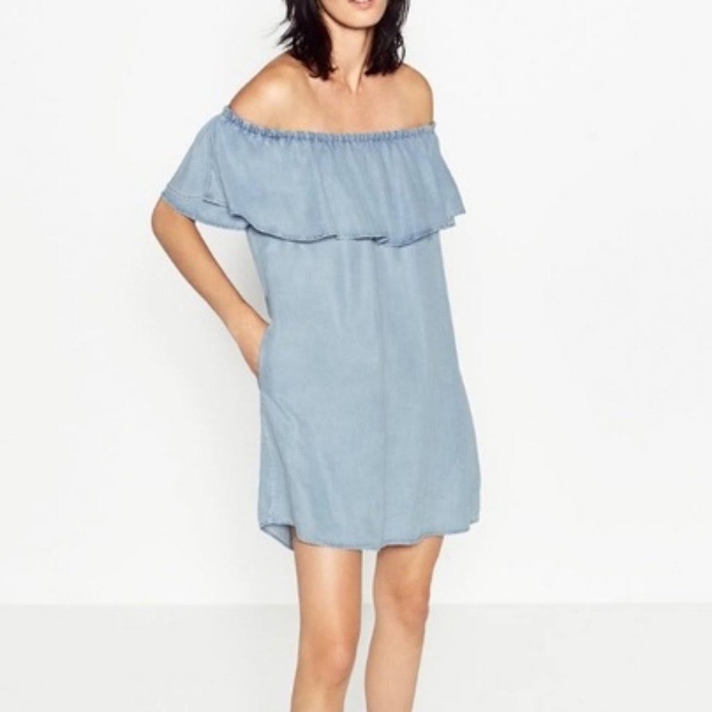 Zara denim off the shoulder dress
